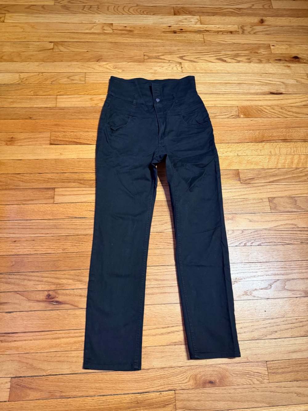 🎯H&M Vintage super high-rise straight slim Black Cotton Pants 10 jeans retro